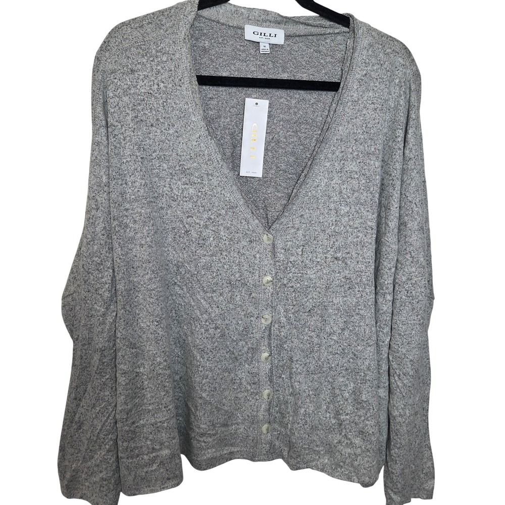 Gilli Gray‎ Button Front Cardigan Sweater Soft & Cozy NWT 1X